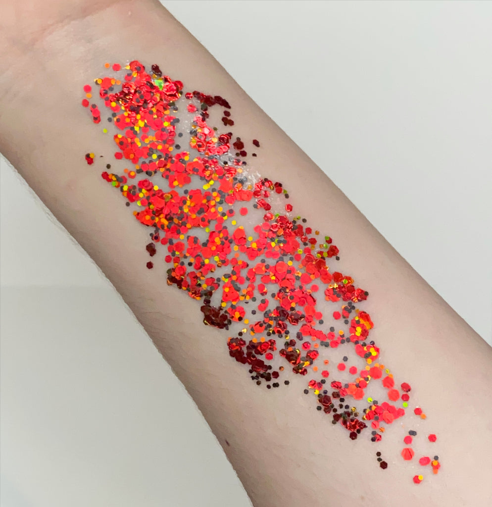 use of of Drop Dead Red Pixie Paint (gel) on arm