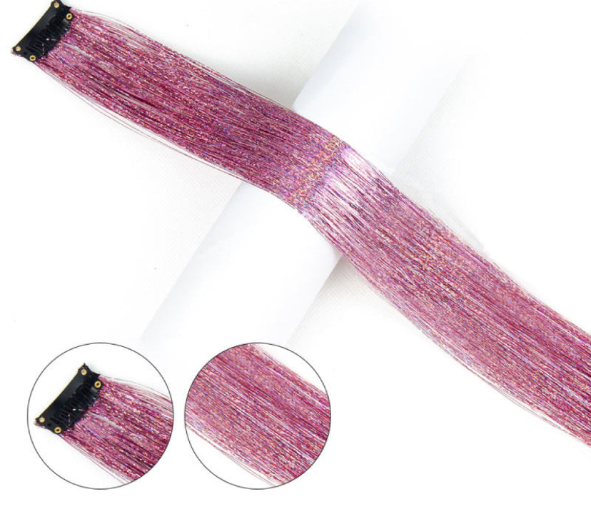 tinsel hair  extensions (straight) - PINK